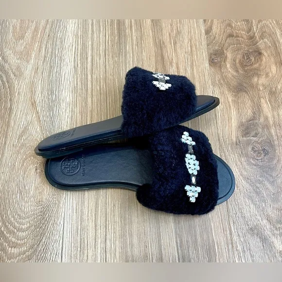 Tory Burch Aspen Shearling Leather Slide Sandal Size 7.5 NWOT