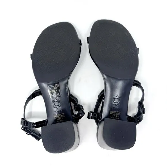 TORY BURCH Black Patent Leather Miller Block Heels Sandals Size 6.5