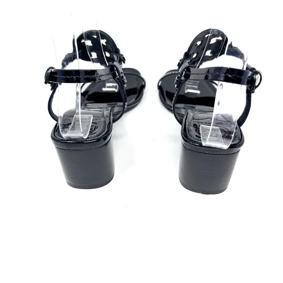 TORY BURCH Black Patent Leather Miller Block Heels Sandals Size 6.5