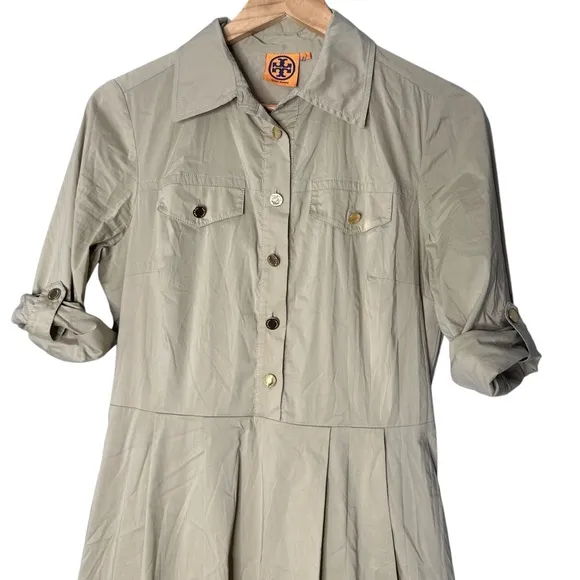 Tory Burch Blythe Khaki Safari Style Shirt Dress Size 6