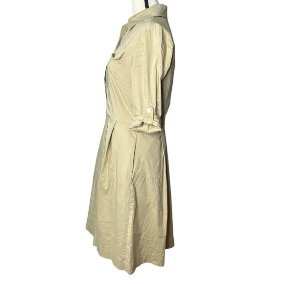 Tory Burch Blythe Khaki Safari Style Shirt Dress Size 6