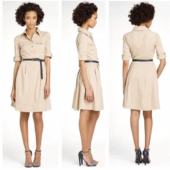 Tory Burch Blythe Khaki Safari Style Shirt Dress Size 6