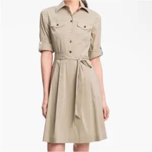 Tory Burch Blythe Khaki Safari Style Shirt Dress Size 6
