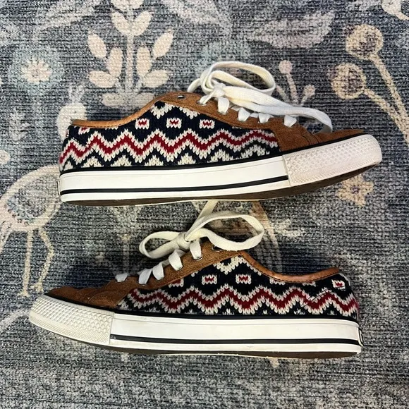 Tory Burch Noah Fair Isle Knit Suede Sneakers