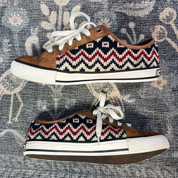 Tory Burch Noah Fair Isle Knit Suede Sneakers
