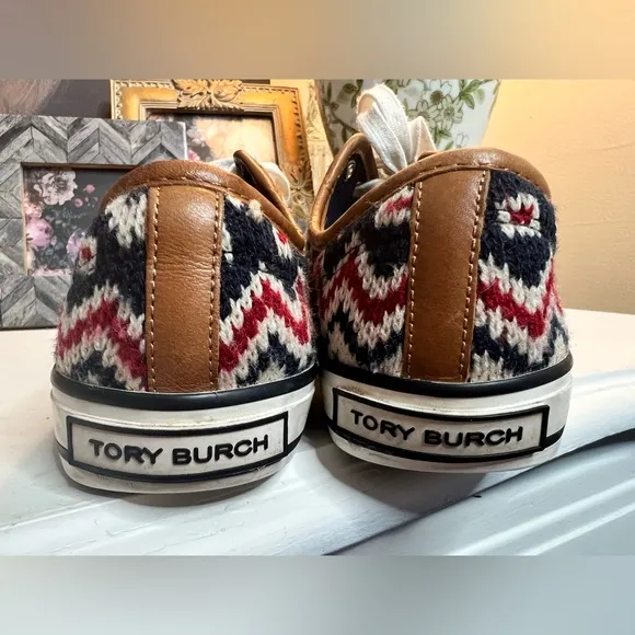 Tory Burch Noah Fair Isle Knit Suede Sneakers