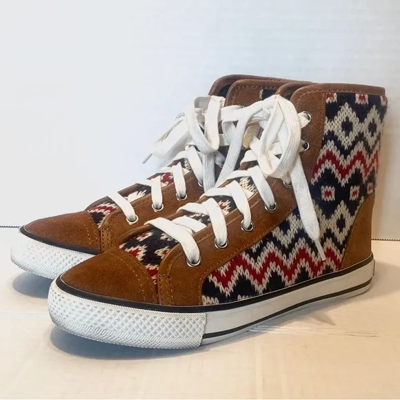 Tory Burch Noah Tan High Top Sneakers Size 5.5
