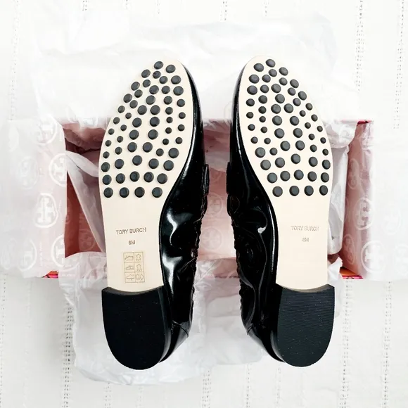 Tory Burch Patent Leather Ballet Loafers Slip On Flats Perfect Black NIB 6