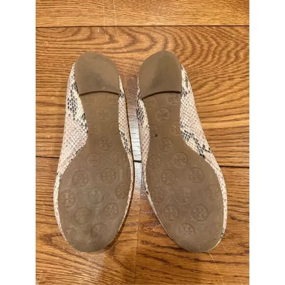 Tory Burch Reva Ballet Flats – Snakeskin Print with Gold Logo Medallion