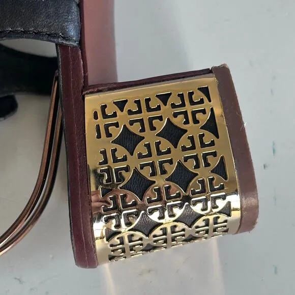 Tory Burch sandals size 8 Audra Leather Logo block heel strappy thong