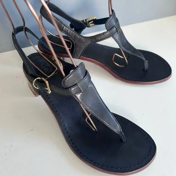 Tory Burch sandals size 8 Audra Leather Logo block heel strappy thong