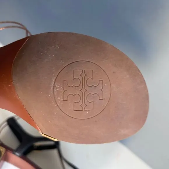 Tory Burch sandals size 8 Audra Leather Logo block heel strappy thong