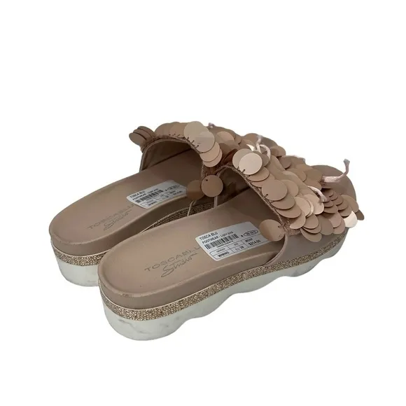 Tosca Blue Studio Light Pink Round Tassel Platform Rhinestone Slides 8