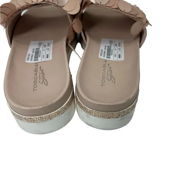 Tosca Blue Studio Light Pink Round Tassel Platform Rhinestone Slides 8