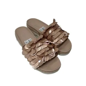 Tosca Blue Studio Light Pink Round Tassel Platform Rhinestone Slides 8