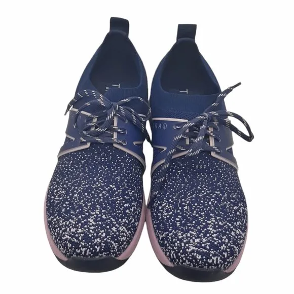 TRAQ By Alegria QOOL Lavender Navy &amp; Lavender Lace Up Athletic Sneakers SZ 37