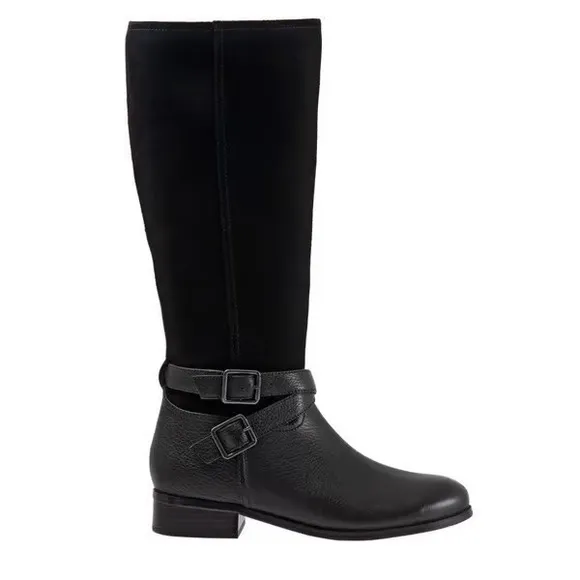 TROTTERS LARKIN LEATHER BLACK RIDING BOOTS NWT WIDE CALF SZ 6WW