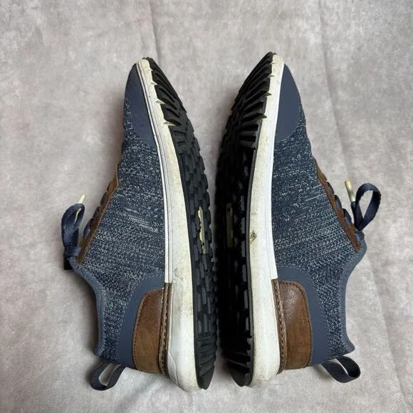 True Linkswear Wanderlux Golf Shoes 9 Blue Knit Brown Accents Spikeless Sneakers