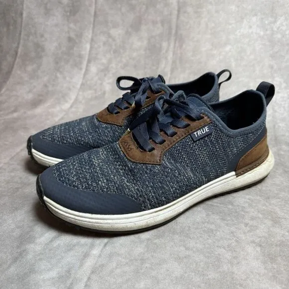 True Linkswear Wanderlux Golf Shoes 9 Blue Knit Brown Accents Spikeless Sneakers