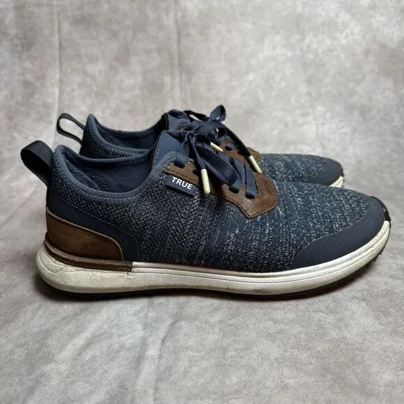 True Linkswear Wanderlux Golf Shoes 9 Blue Knit Brown Accents Spikeless Sneakers