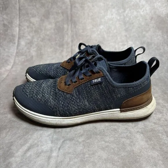 True Linkswear Wanderlux Golf Shoes 9 Blue Knit Brown Accents Spikeless Sneakers