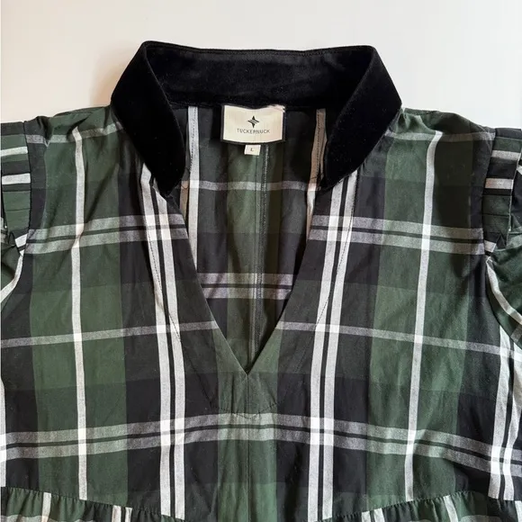 Tuckernuck Bristol Midi Dress Large L Tartan Tiered Velour Trim Holiday Party
