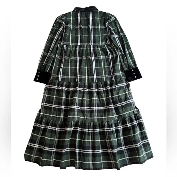Tuckernuck Bristol Midi Dress Large L Tartan Tiered Velour Trim Holiday Party