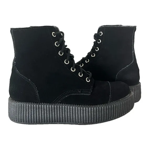 T.U.K. Footwear Black Suede Viva Mondo Boots Creepers Ankle Boot Women’s Size 8