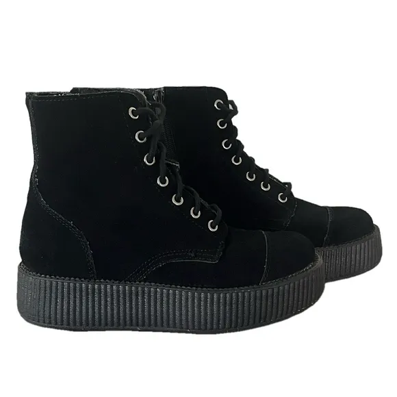 T.U.K. Footwear Black Suede Viva Mondo Boots Creepers Ankle Boot Women’s Size 8