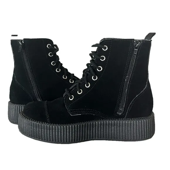 T.U.K. Footwear Black Suede Viva Mondo Boots Creepers Ankle Boot Women’s Size 8