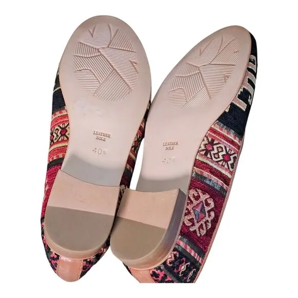 Turkish Kilim Wool Embroidered Carpet Loafers Shoes Women's 9 Indie Boho Art