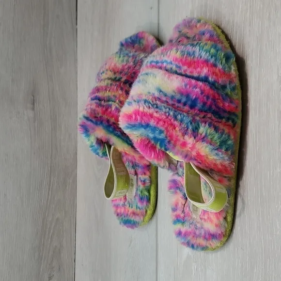 Ugg Australia Kids Girls Fluff Yeah Pixelate Flats Sandals Slippers sz 12