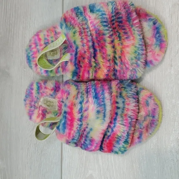 Ugg Australia Kids Girls Fluff Yeah Pixelate Flats Sandals Slippers sz 12