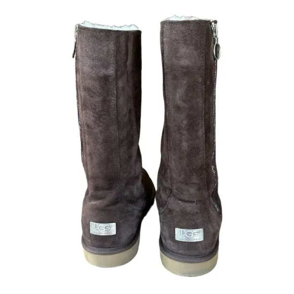 UGG Australia Rainbow Zipper Chocolate Brown Hayden Tall Womens Suede Boots Sz 6