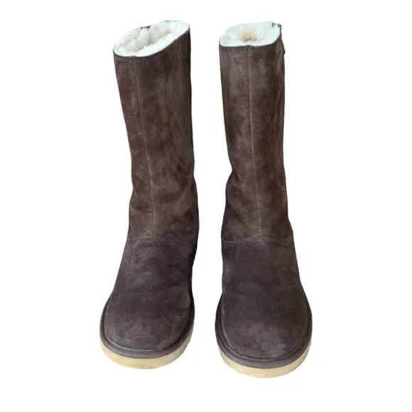 UGG Australia Rainbow Zipper Chocolate Brown Hayden Tall Womens Suede Boots Sz 6