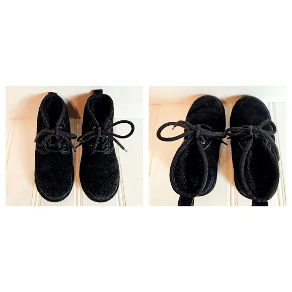UGG Boots Kids Size 1 Neumel II Black Suede Chukka Ankle Shoes Girls Boys