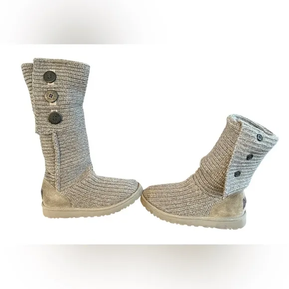 UGG Classic Cardy Australia Gray Knit Style Fold Down Boots Women’s Size 8