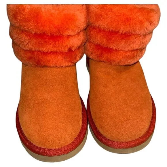 UGG classic mini fluff shearling women's ankle boots size 8 Orange color