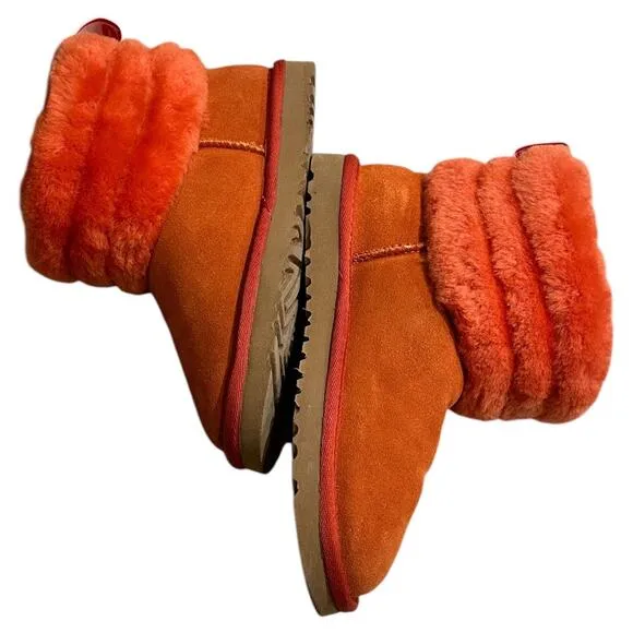 UGG classic mini fluff shearling women's ankle boots size 8 Orange color