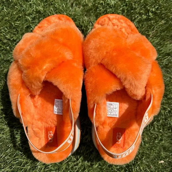 Ugg Disco Knot Slide Ultra High Platform Colorblock Slingback Fuzzy Slippers 9
