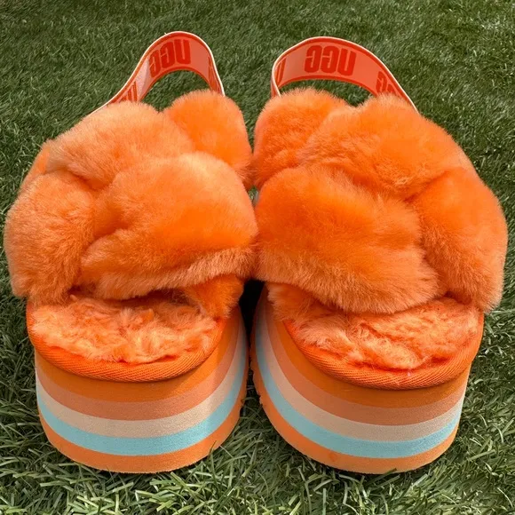 Ugg Disco Knot Slide Ultra High Platform Colorblock Slingback Fuzzy Slippers 9