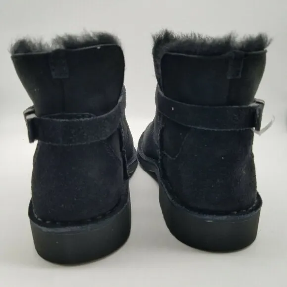 UGG Elisa Black Suede Sheepskin Shearling Ankle Buckle Women Boots Size 6