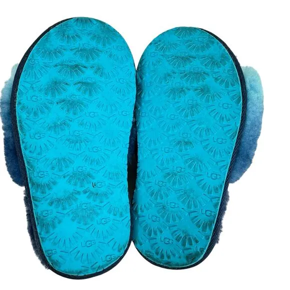 UGG Fluff Yeah Blue Ombre Plush Slipper Slides Size Toddler 8