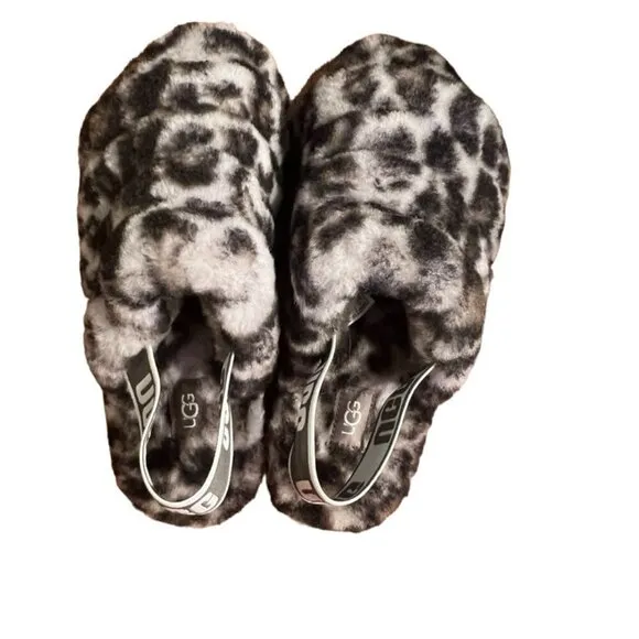 UGG Fluff Yeah Sheepskin Slides in Panther Print Size 7​​​​​