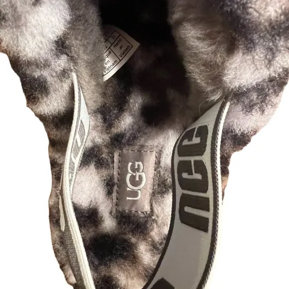 UGG Fluff Yeah Sheepskin Slides in Panther Print Size 7​​​​​