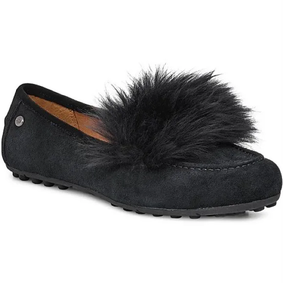 Ugg - Kaley Wisp Women`s Fur Detail Suede Loafers - Black - Size 10