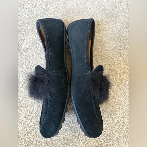 Ugg - Kaley Wisp Women`s Fur Detail Suede Loafers - Black - Size 10
