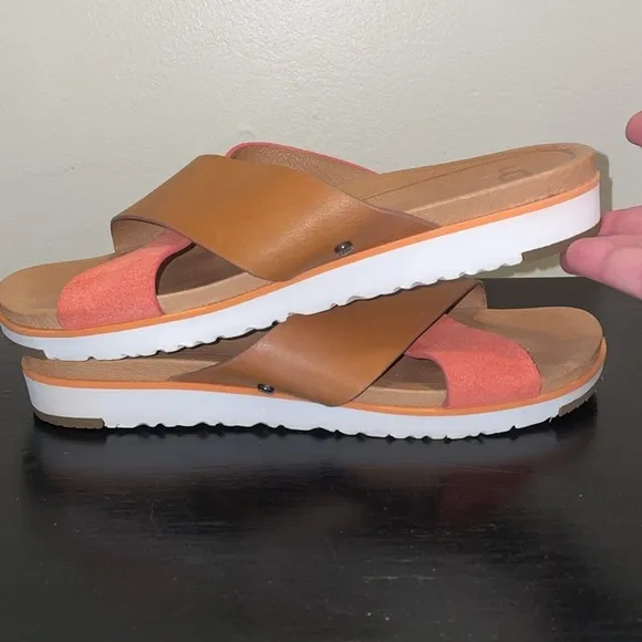 UGG Kari Sandals/Slides size 9.5 coral and brown.  Leather.