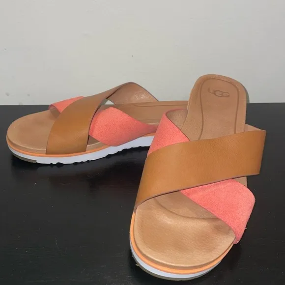 UGG Kari Sandals/Slides size 9.5 coral and brown.  Leather.