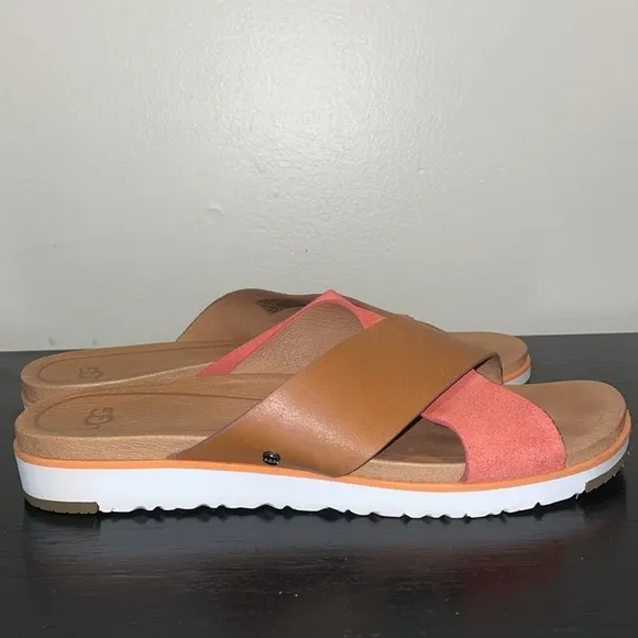 UGG Kari Sandals/Slides size 9.5 coral and brown.  Leather.